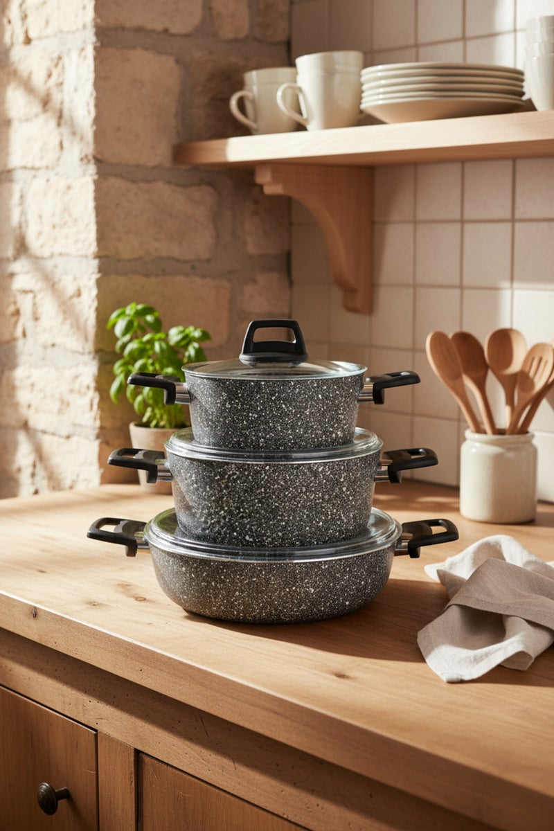 Bernardo Vormi 7 Piece Granite Cookware Set Gray (Made in Turkey) - Image 2